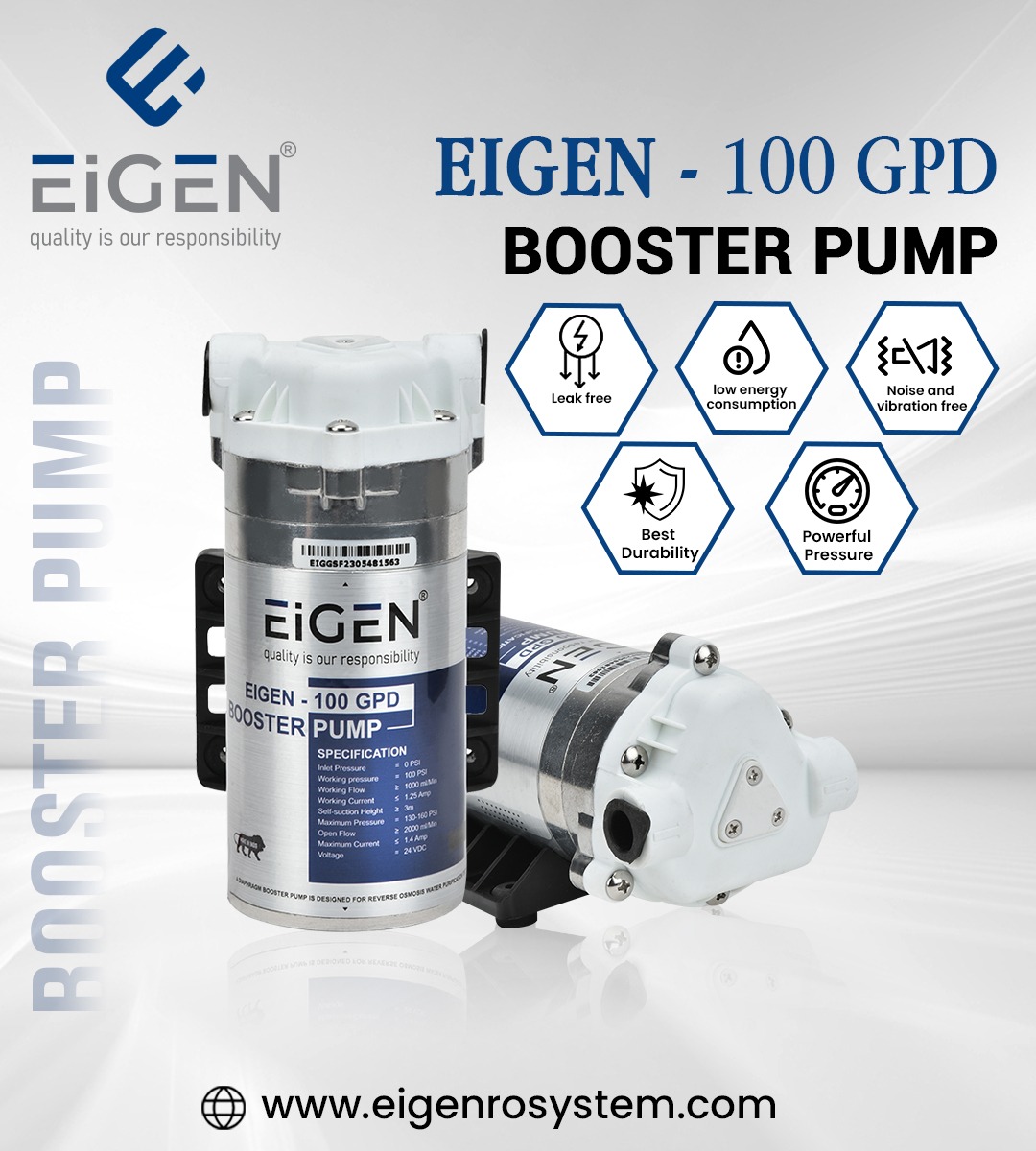 Pump Eigen 100 Gpd Ro Booster Pump - Material: Pvc & Ss