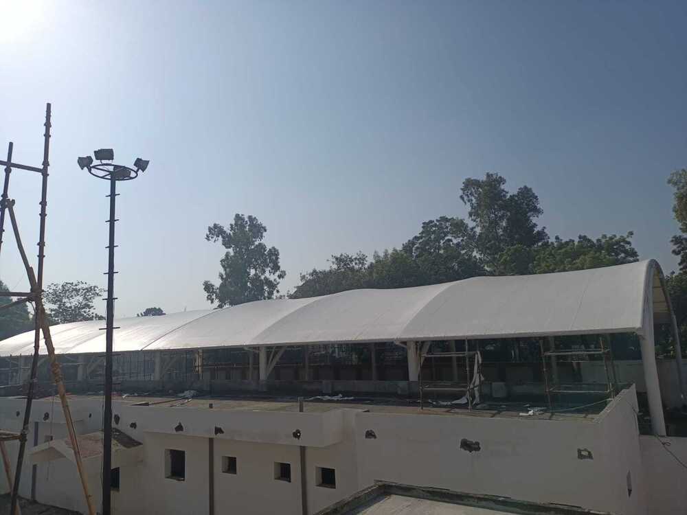 Walkway Entrance Structure - Pvc, 25x15x16 Ft, White | Modular Design, Easy To Assemble, Eco-friendly, Durable Steel Roof, 10-year Lifespan