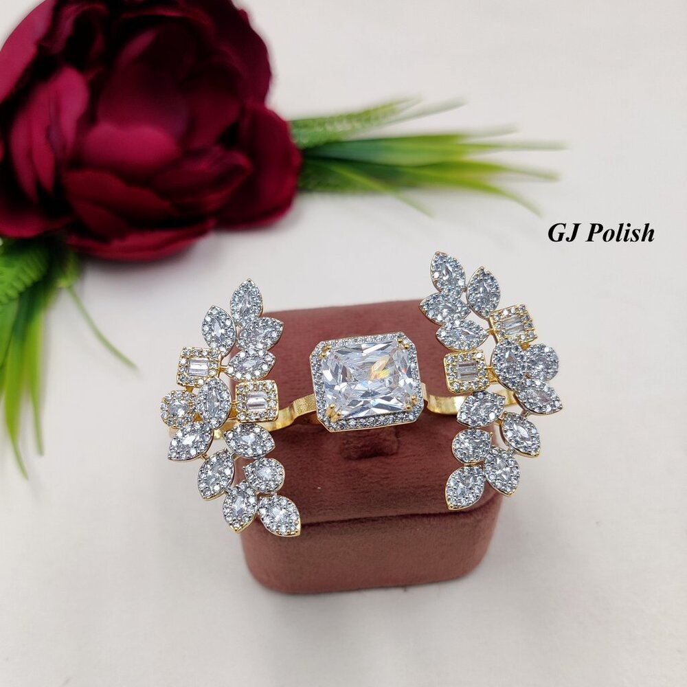 Luxe Shiny American Diamond Floral Design Ring