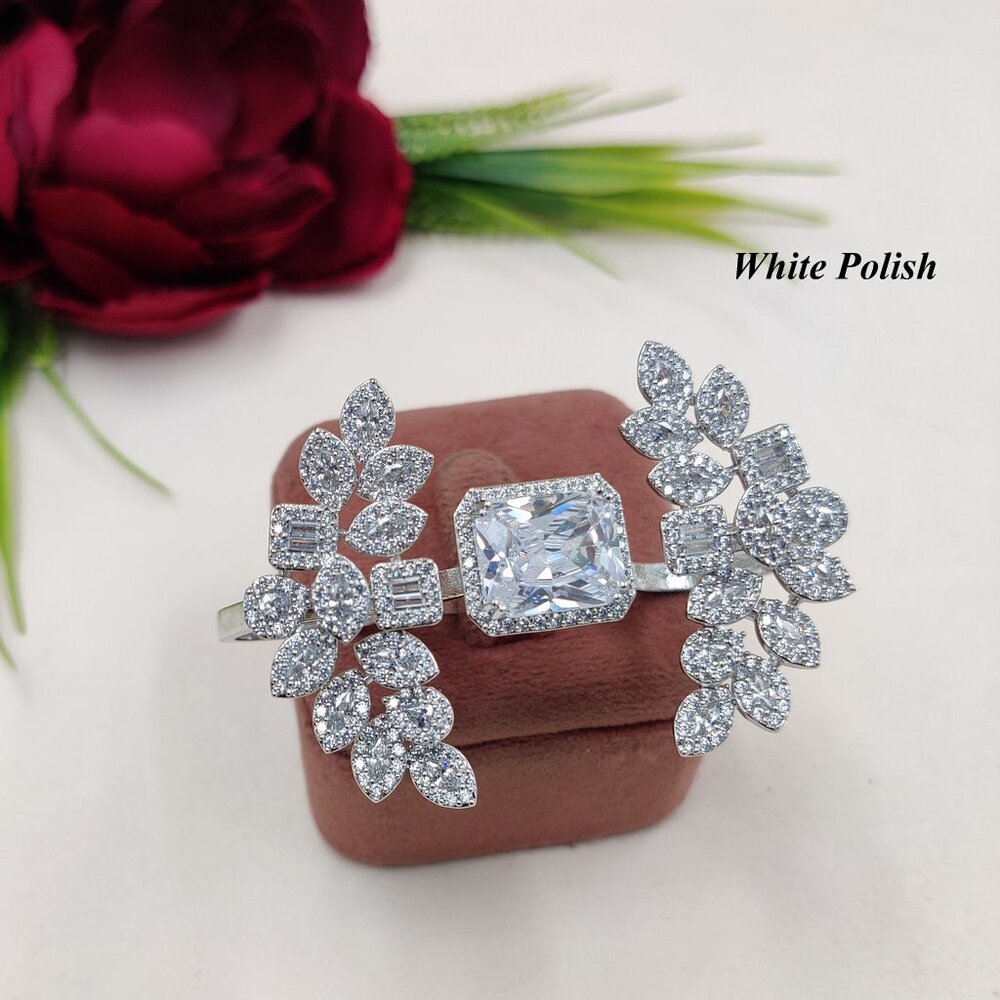 Luxe Shiny American Diamond Floral Design Ring