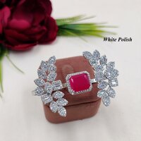 Luxe Shiny American Diamond Floral Design Ring