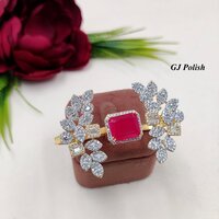 Luxe Shiny American Diamond Floral Design Ring