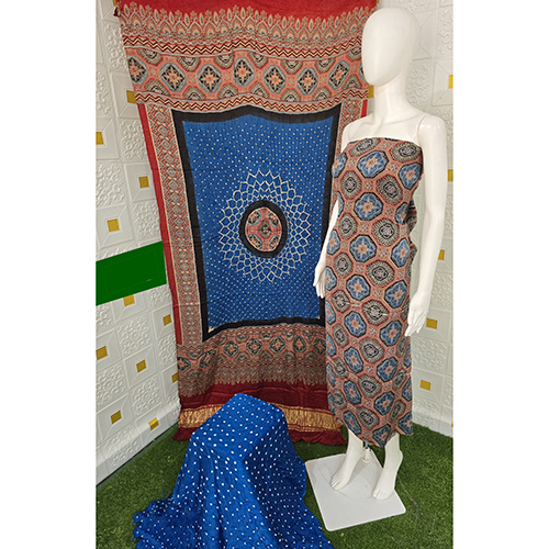 Modal Silk Natural Ajrakh With Bandhej 3 Pcs Suit