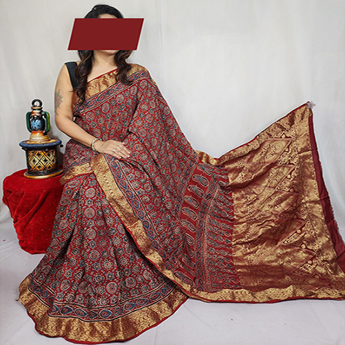 Pure Dola Silk Ajrakh Saree - Color: Different Available