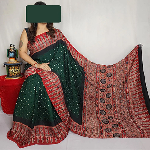 Pure Modal Silk Ajrakh With Bandhni