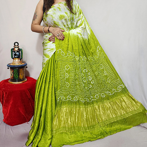 Light Green And White Color Pure Modal Silk Saree - Color: Different Available