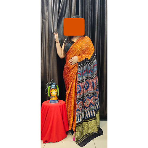Modal Silk Ajrakh With Bandhni Saree