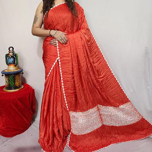 White and Red Color Pure Modal Silk Saree