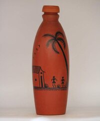 Water Bottle 1 Lit Warli Coconut Design - Color: Terracotta