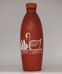 Water Bottle 1 Lit White Swan Design - Color: Terracotta