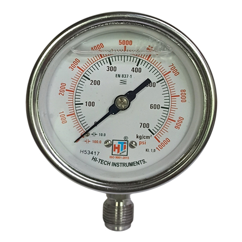 4 Inch 1-2 BSP Dial Bottom Stainless Steel Pressure Gauge