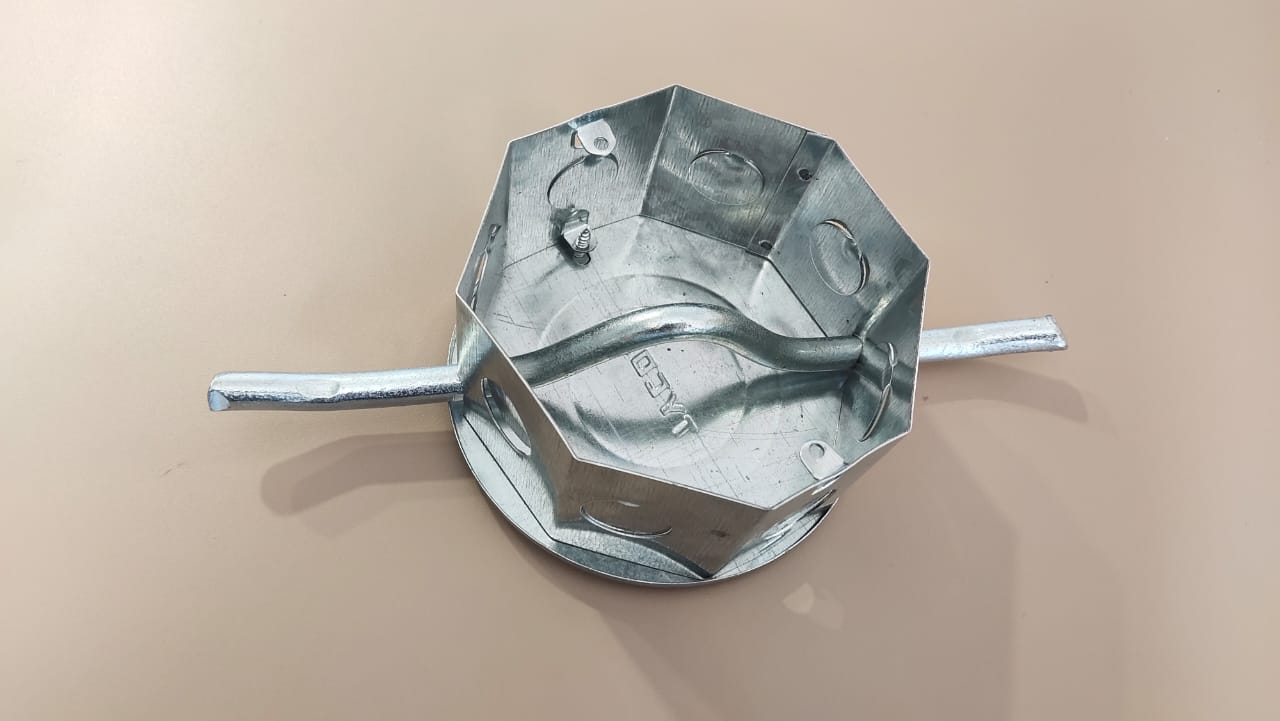 Fan Box - Galvanized Iron, 150 Mm Diameter, 80 Mm Depth, Silver Color, Multiple Knockouts For Ceiling Fixture Mounting | Tycon Brand, Electrical Wiring Enclosure
