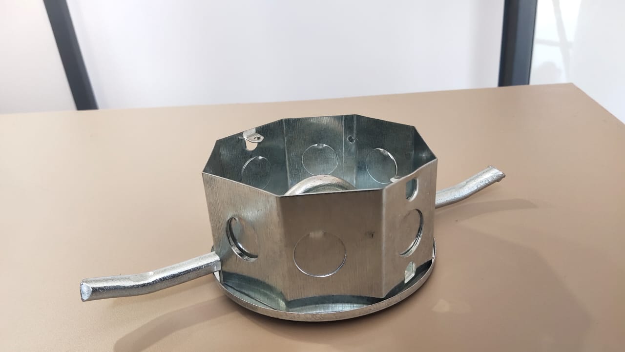 Fan Box - Galvanized Iron, 150 Mm Diameter, 80 Mm Depth, Silver Color, Multiple Knockouts For Ceiling Fixture Mounting | Tycon Brand, Electrical Wiring Enclosure