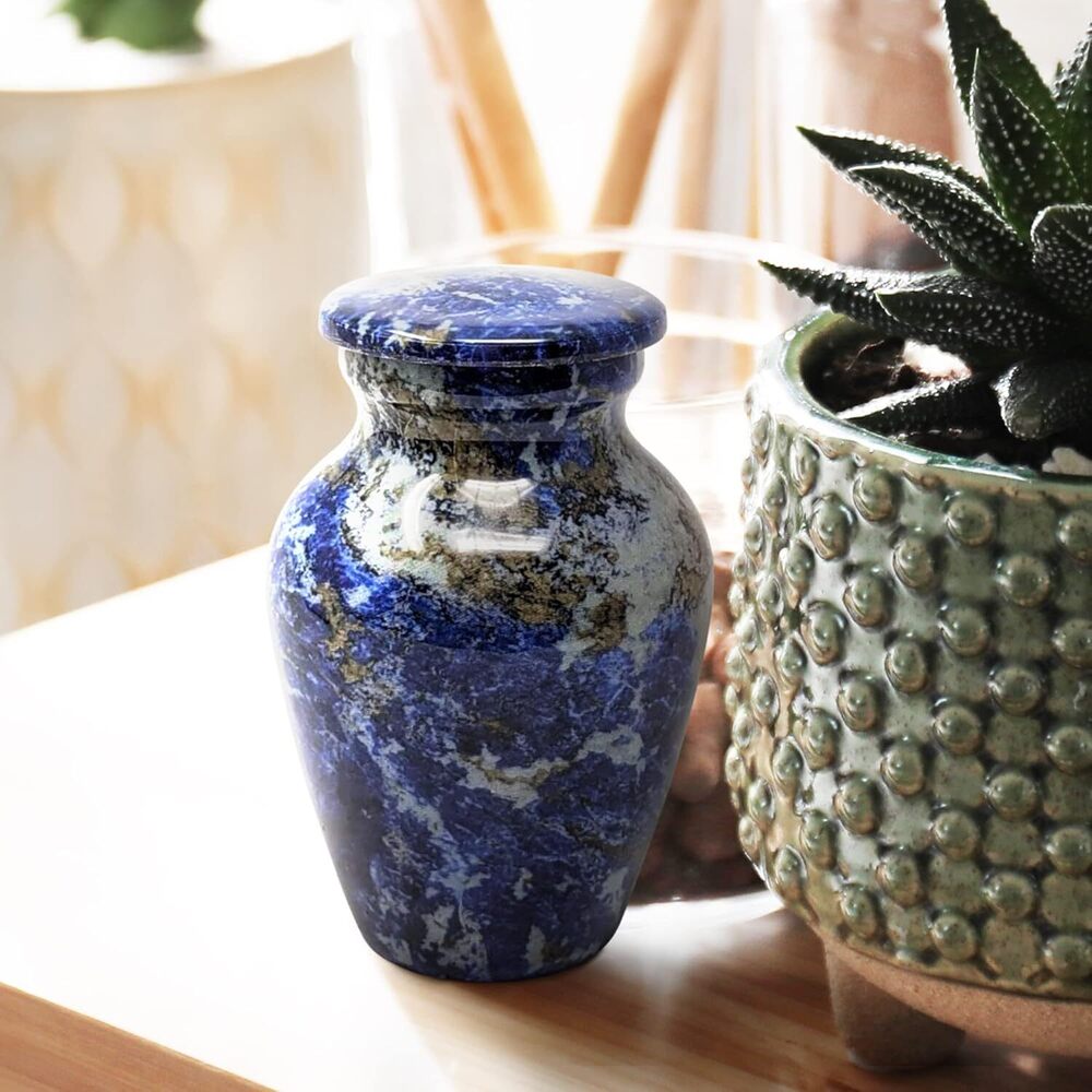 Indian Handcrafted Metal keepsake Urn for Ashes Royal Blue Small Urns Supplies