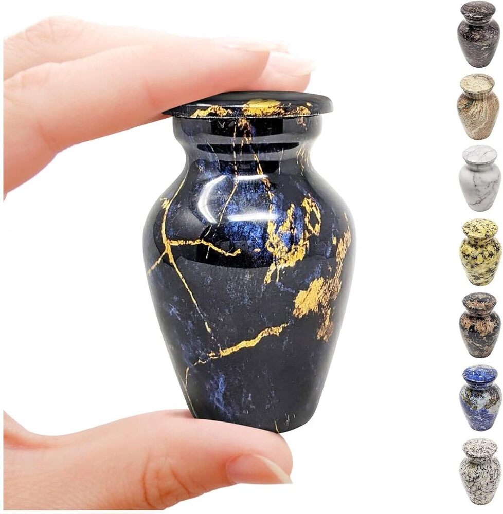 Indian Handcrafted Metal keepsake Urn for Ashes Blue & Golden Small Urns Supplies