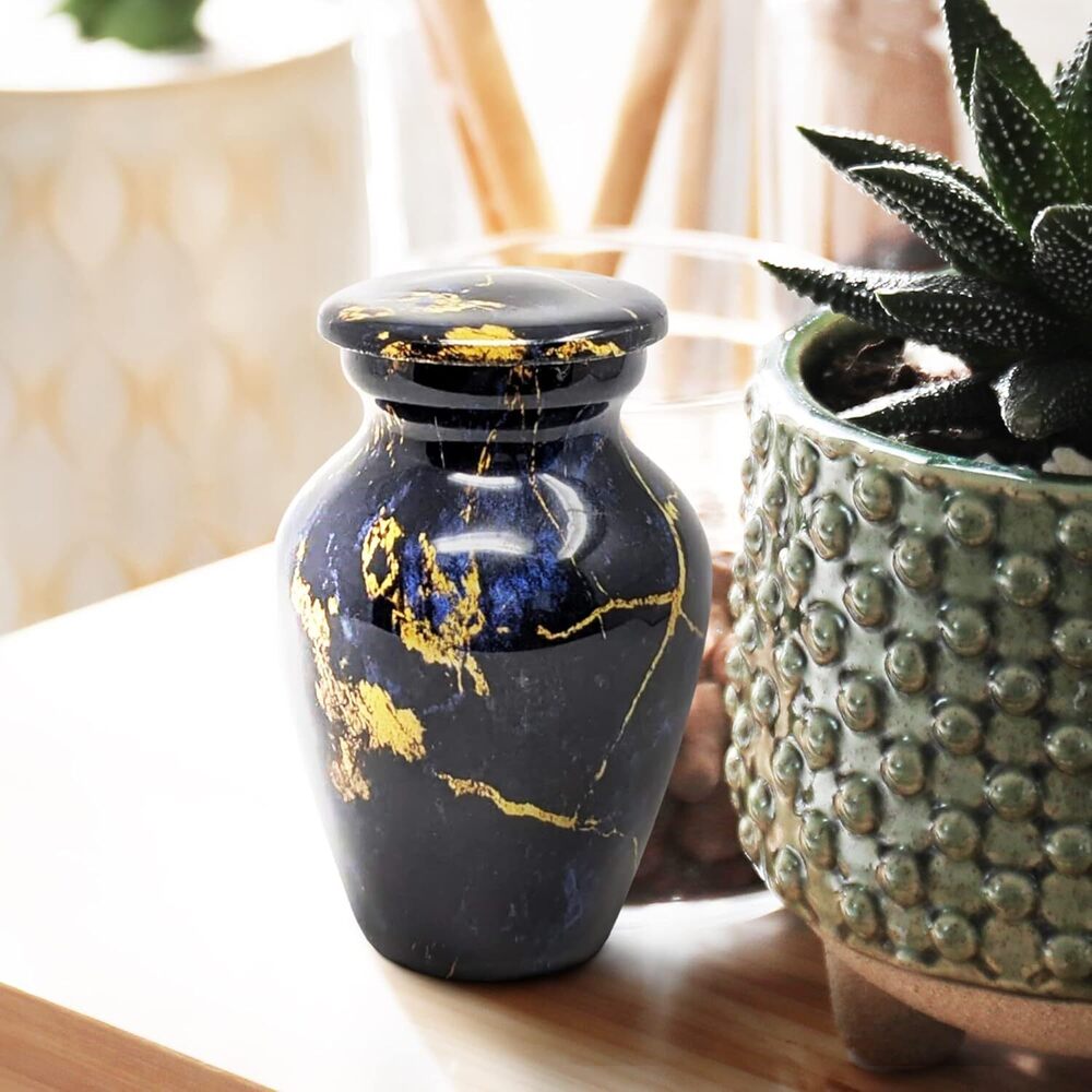 Indian Handcrafted Metal keepsake Urn for Ashes Blue & Golden Small Urns Supplies