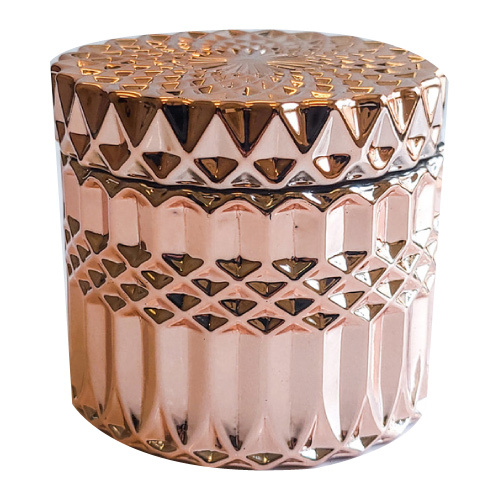 Rose Gold Textured Diamond Cut Candle Jar - 3.5x3.5x3.5 Inch | Washable, Versatile for Home Decor, Ideal for Candles & Small Items