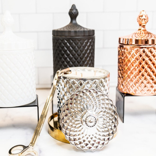 Diamond Cut Crystal Glass Jar with Lid