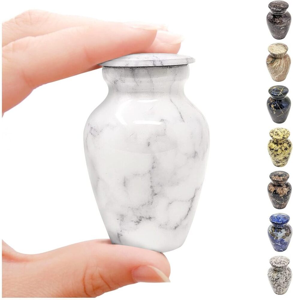 White Marble Finish Metal keepsake Small Cremation Urn for Ashes