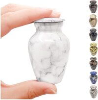 Keepsake Cremation Urn - 2.75" X 1.80" , White Marble Finish Aluminium Metal Urn With Enamel Coating For Human Ashes