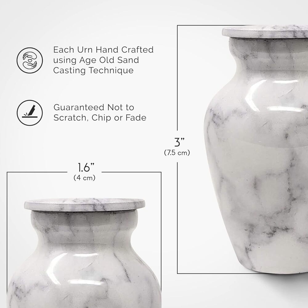 White Marble Finish Metal keepsake Small Cremation Urn for Ashes