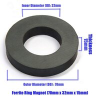 70 X 32 X 15mm Ferrite Ring Magnets - Ceramic Black Permanent Magnet, Anisotropic Type, Axial Magnetization, Y30 Grade
