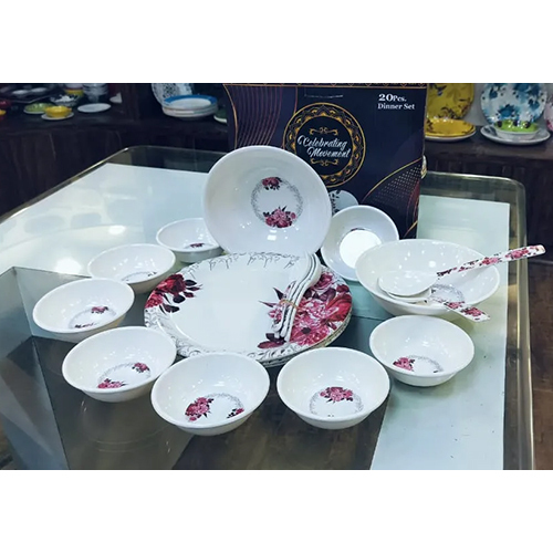 Red Flower Print Dinner Set 20 PCS - High-Quality Melamine Ceramic, Various Sizes Available, Polished Finish, Modern Red Flower Design