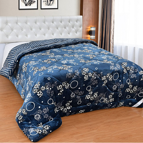 Hilton Blue Double Quilt - 100% Polyester Material, Full Size, Elegant Printed Design | Premium Cotton Filling, Durable Stitching Techniques
