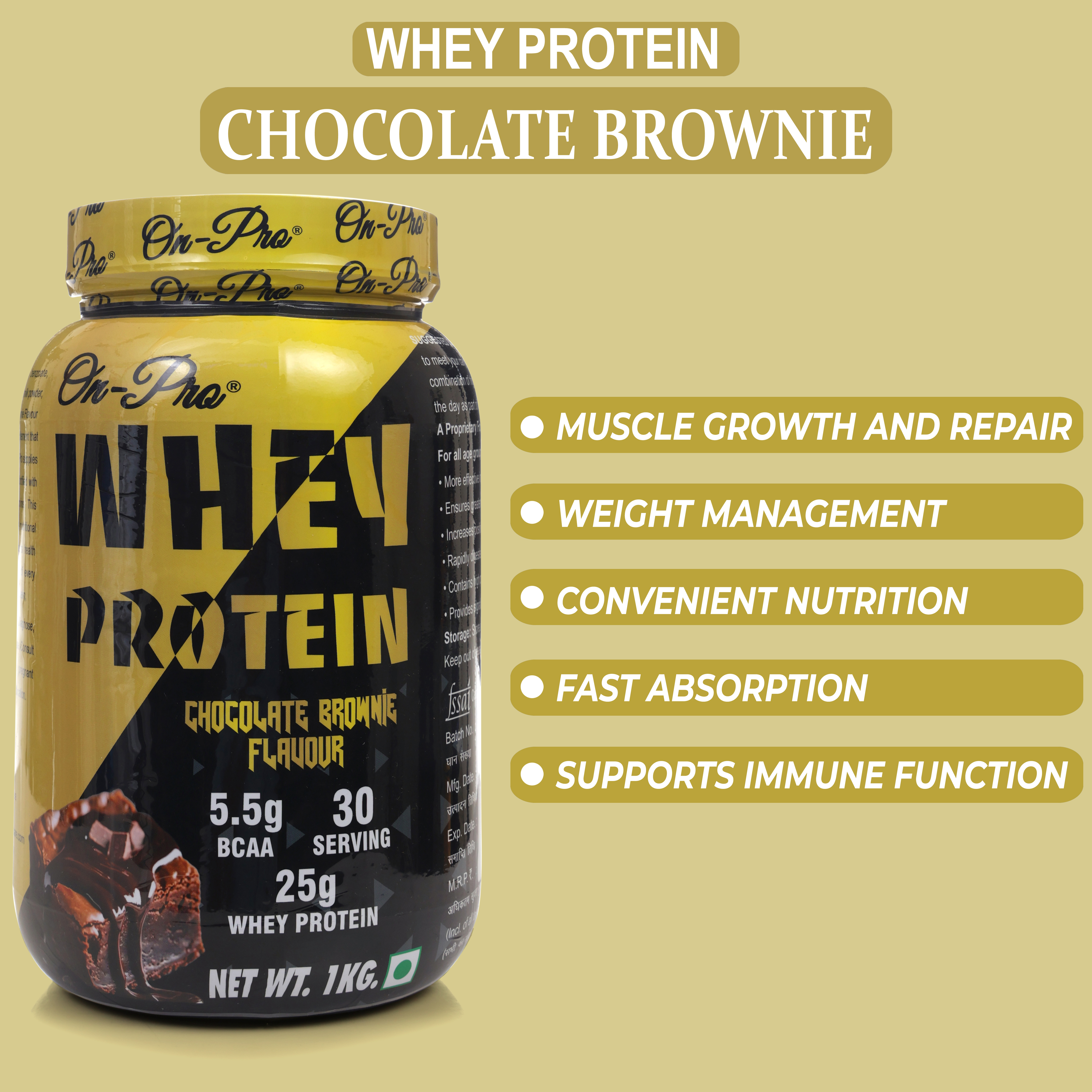 Whey Protein Chocolate Flavor - Powder, 100% Pure Whey Protein Concentrate & Isolate | Supports Muscle Growth, Recovery & Immune Function