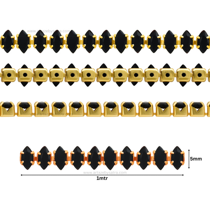 Black Diamond Stone Chain | 1mtr Length, Color: Black And White, Plating: Golden, Silver, Rose Gold, Nickel