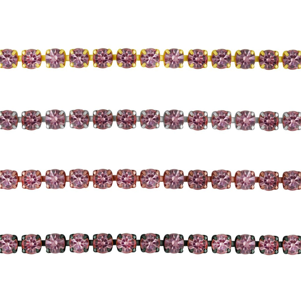 Pink Diamond Stone Chain - 10mtr Length | Plating Colors: Golden, Silver, Rose Gold, Black