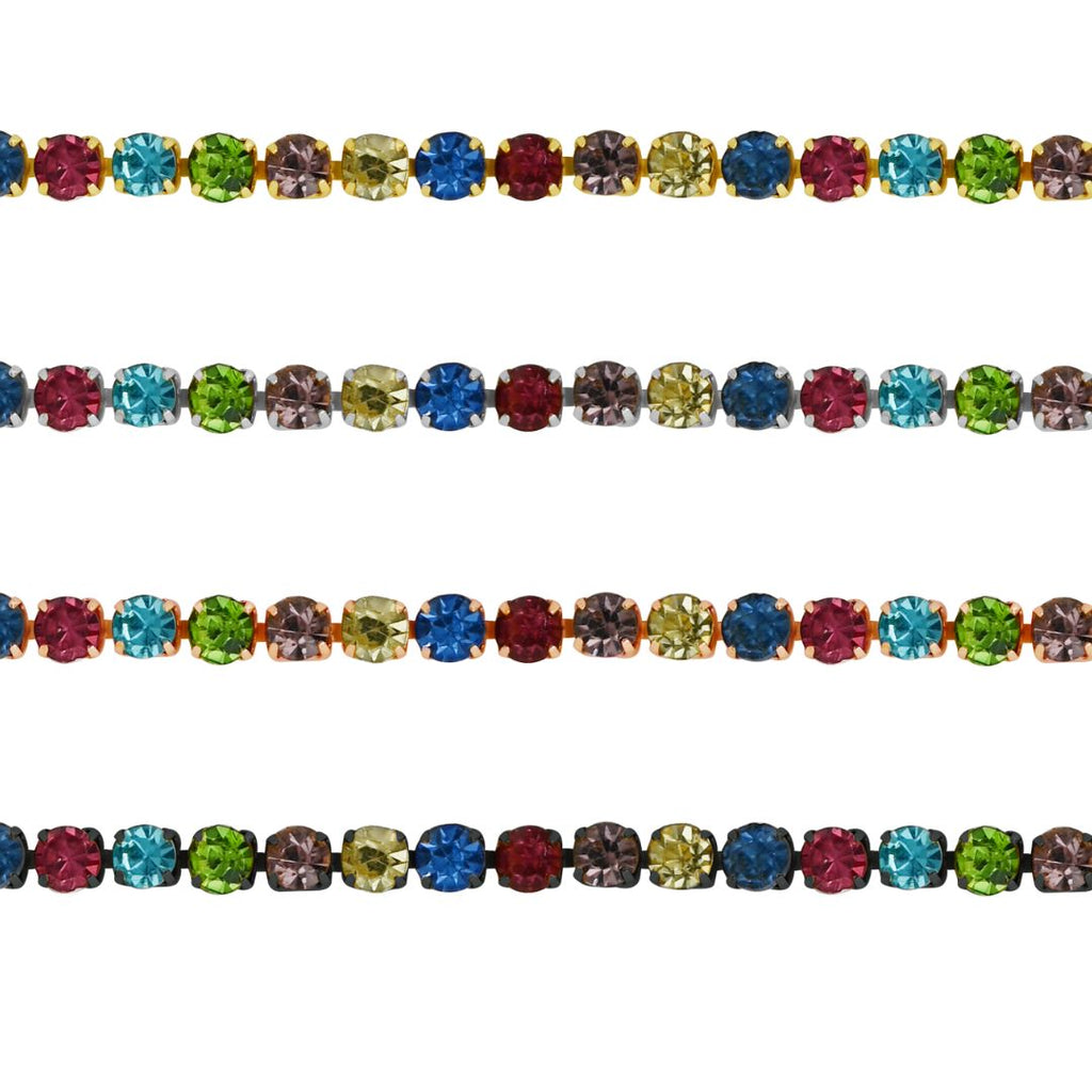 Multicolour Diamond Stone Chain - 10mtr Length, Dc09 Plating In Golden, Rose Gold, Silver, And Black | Versatile Color Options For Creative Design