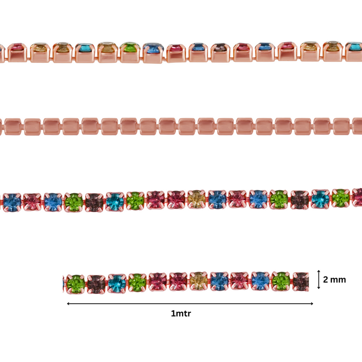 Rosegold Multicolour Diamond Stone Chain | Qty : 10mtr | DC10