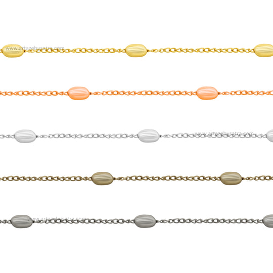 Iron Oval Beaded Chain - High Quality 5pc Set, Elegant Golden, Nickel, Mehendi, Rose Gold, Silver Finishes