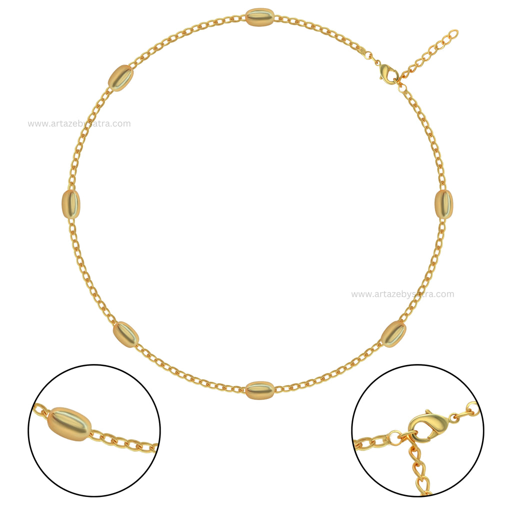 Iron Oval Beaded Chain - High Quality 5pc Set, Elegant Golden, Nickel, Mehendi, Rose Gold, Silver Finishes