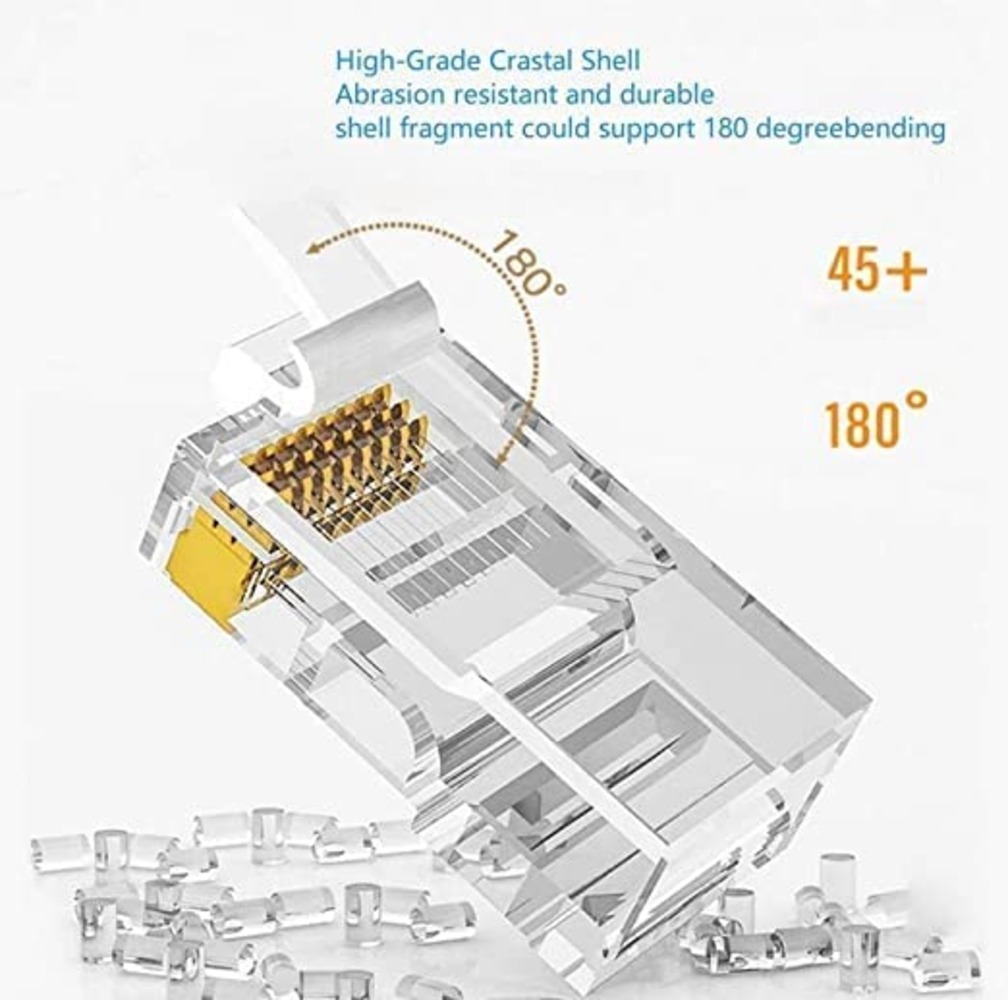 Rj45 Connector - Plastic Material, Transparent Color, 8p8c Ethernet Cable Crimp Connectors | Durable Utp Network Plug For Indoor Use, Electric Power Supply, 1-year Warranty