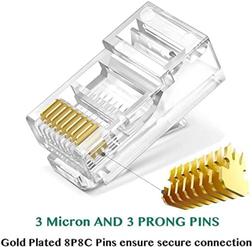 Rj45 Connector - Plastic Material, Transparent Color, 8p8c Ethernet Cable Crimp Connectors | Durable Utp Network Plug For Indoor Use, Electric Power Supply, 1-year Warranty