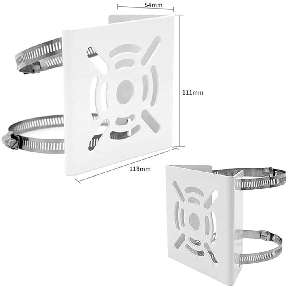 Cctv Pole Mount Bracket - Metal, 4x4 Inches, Ivory White | Adjustable Ring For 200mm Diameter, Compatible With Hikvision And Dahua Cameras, Indoor/outdoor Use
