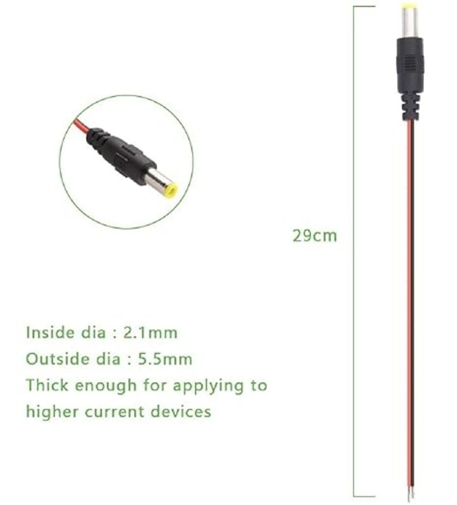 Dc Power Pigtails Cable - 18awg Pure Copper, 21mm X 55mm Dc Connector | Rapid Transmission, Easy Installation, Universal Compatibility, 10-pack