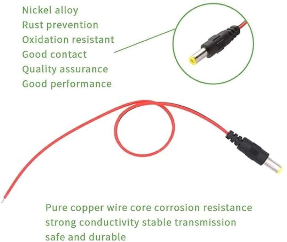 Dc Power Pigtails Cable - 18awg Pure Copper, 21mm X 55mm Dc Connector | Rapid Transmission, Easy Installation, Universal Compatibility, 10-pack