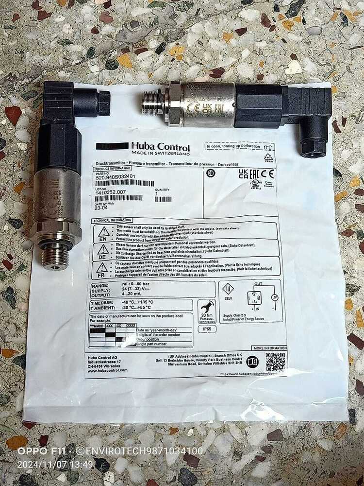 Huba Switzerland Pressure Transmitter Part No 520.940s032401 Range 0-60 Bar - Stainless Steel 1/4 Npt Connection, 24v Supply, Ip67 Rating, Quick Cable Mounting