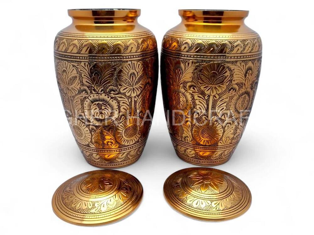 Golden Detailed Engraved Brass Cremation Urn For Human Ashes Bulk Manufacturer Of Urn S From India - Finishing: Gold