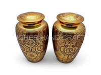 Golden Detailed Engraved Brass cremation urn for Human Ashes Bulk Manufacturer of Urn s from India