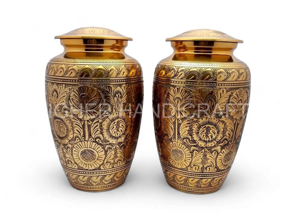Golden Detailed Engraved Brass Cremation Urn For Human Ashes Bulk Manufacturer Of Urn S From India - Finishing: Gold