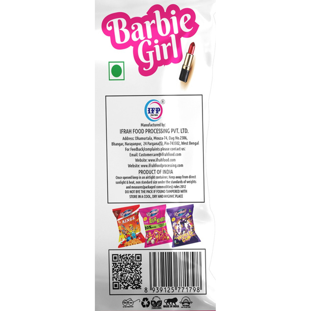 Barbie Girl Kurkhao! Fryums - Fryums, 140x180 Mm | High Quality, Sweet Taste, Fried Processed, 3-4 Months Shelf Life
