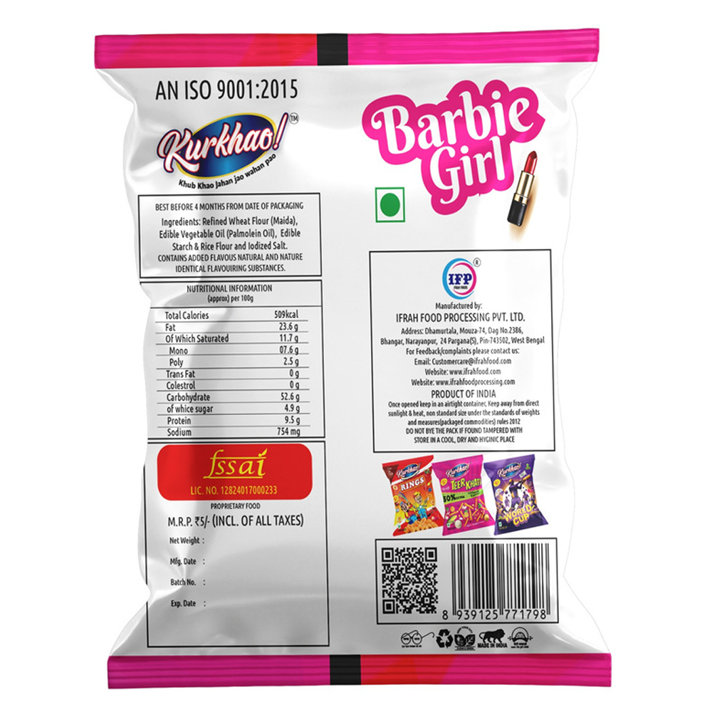 Barbie Girl Kurkhao! Fryums - Fryums, 140x180 Mm | High Quality, Sweet Taste, Fried Processed, 3-4 Months Shelf Life