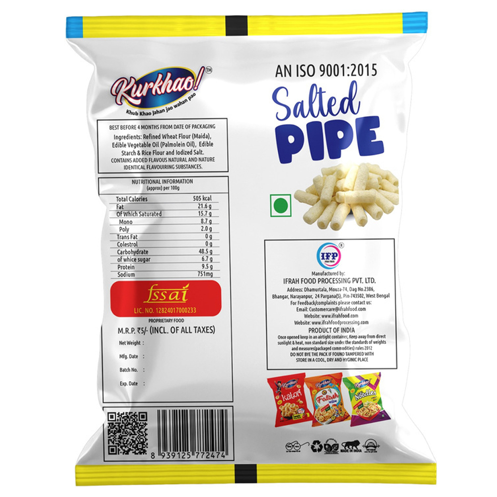 Salted Pipe Kurkhao! Fryums - 140x200 Packing, 3-4 Months Shelf Life | High Quality Fried Fryums, Perfectly Seasoned Crispy Snacks For Sharing