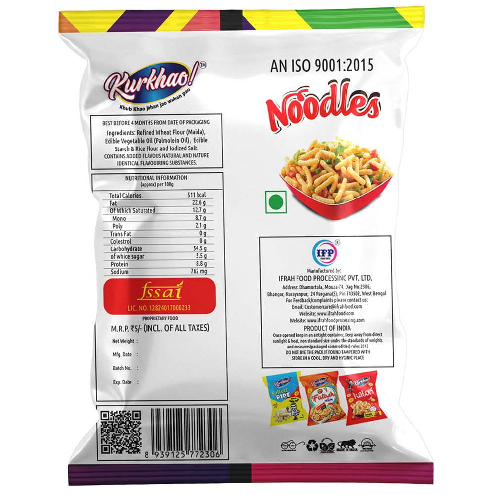 Noodles Kurkhao! Fryums - 140x200 Grams, Fried Crispy Noodle Snacks With Chatpata Masala Sauce, Spicy Taste