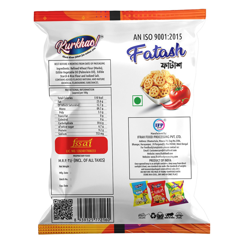 Fatash Kurkhao! Fryums - 140x200mm Crispy Tangy Tomato Snack | High Quality, Fried, 3-4 Months Shelf Life, Sour Taste