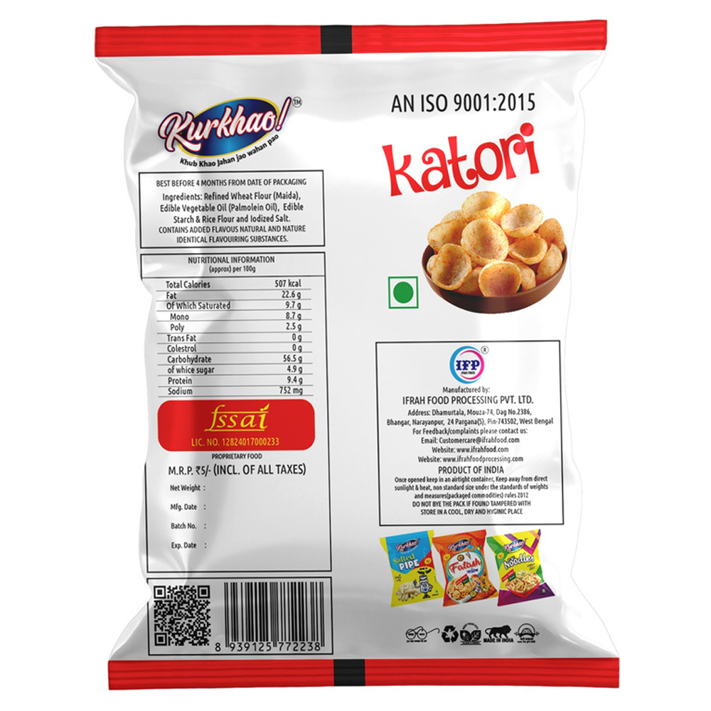 Katori Khur Khao! Fryums - 140x200 Fried Crunchy Snack | Tangy Tomato Flavor, Sweet Taste, High Quality, 3-4 Months Shelf Life